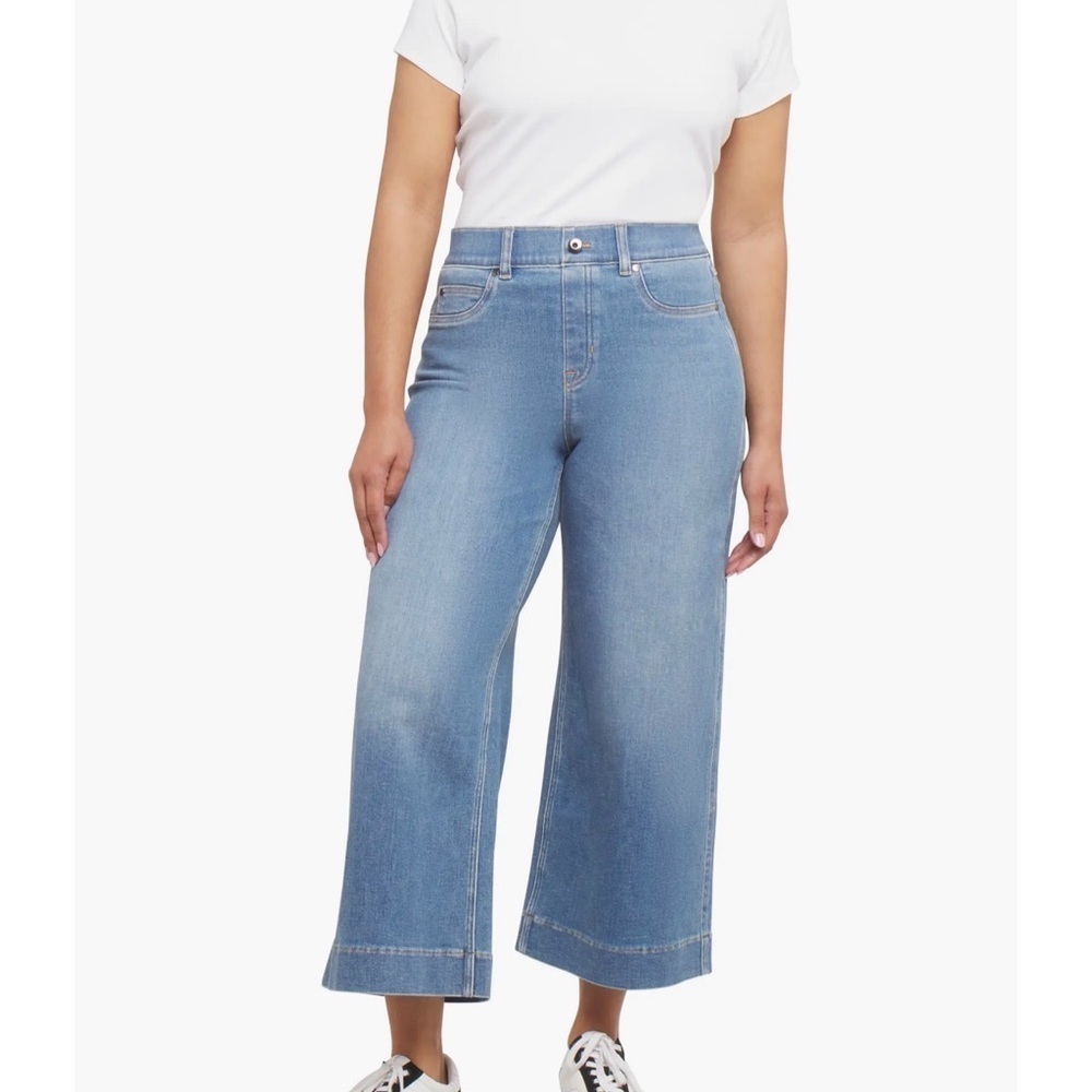 SPANXshape Everywear Cropped Wide leg Pull On Jeans Stonewashed Blue Women’s 1X